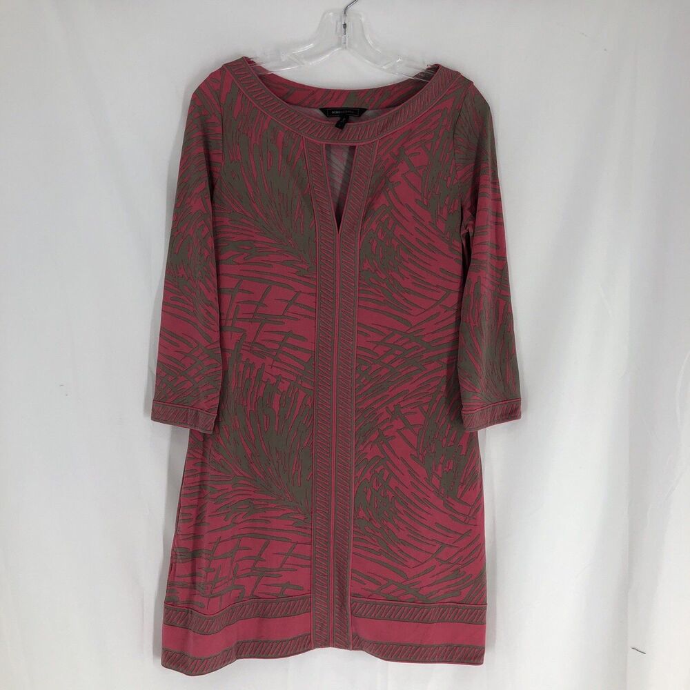 BCBG Max Azria Pink 3/4 Sleeve Shift Dress Keyhole Neck,  Size Medium